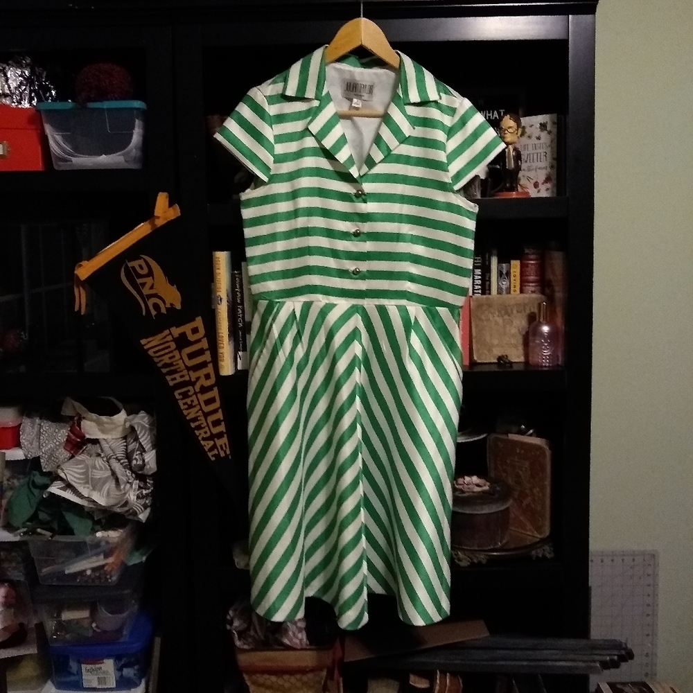 Green and White Striped Dress